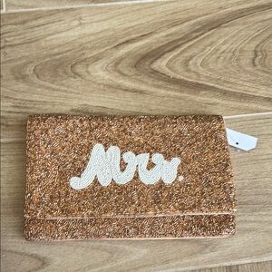 Gold Beaded 'Mrs.' Clutch/ cross body bag